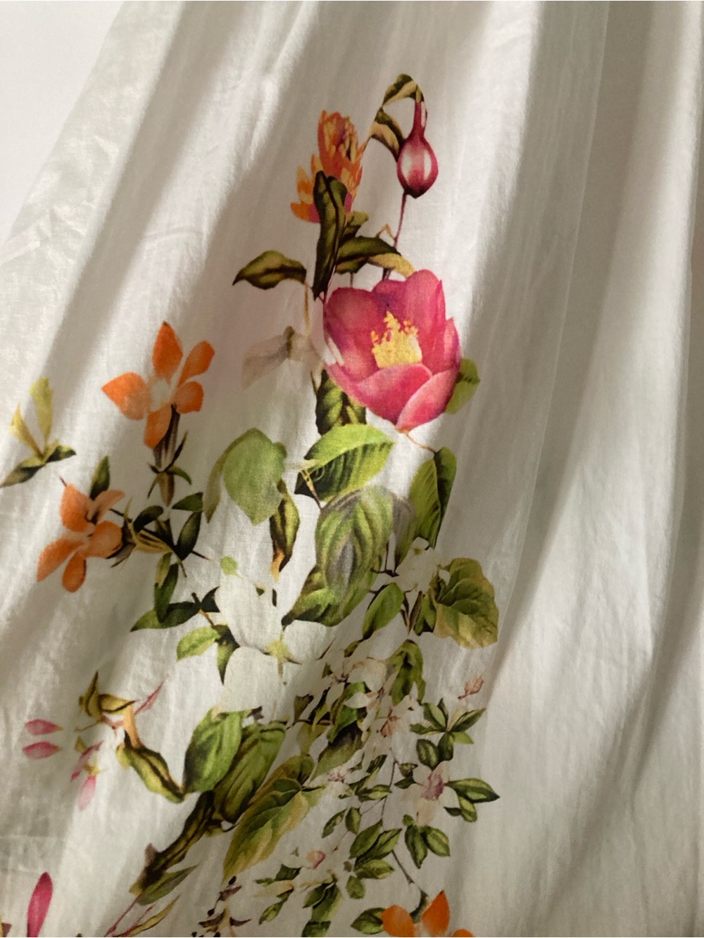 Anthropologie Tobie Cream Midi Dress with Pink and Green Floral Hem - Picture 8 of 11